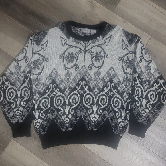 Vintage Celebrity Club Sweater Baroque Floral Knit Size XL Unisex - Picture 1 of 4